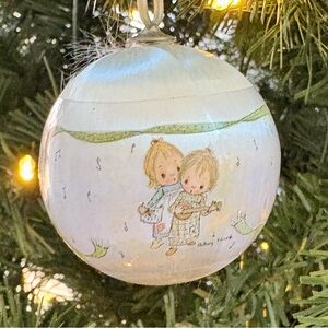 VTG Hallmark Betsey Clark 1976 Christmas Ornament Holiday Music White Satin Ball
